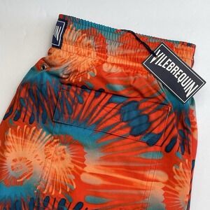 NEW Vilebrequin Swim Shorts Mens Large 5" In Coquelicot Orange Nautilus Tie Dye